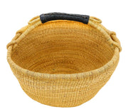 Handwoven African market basket with black handle