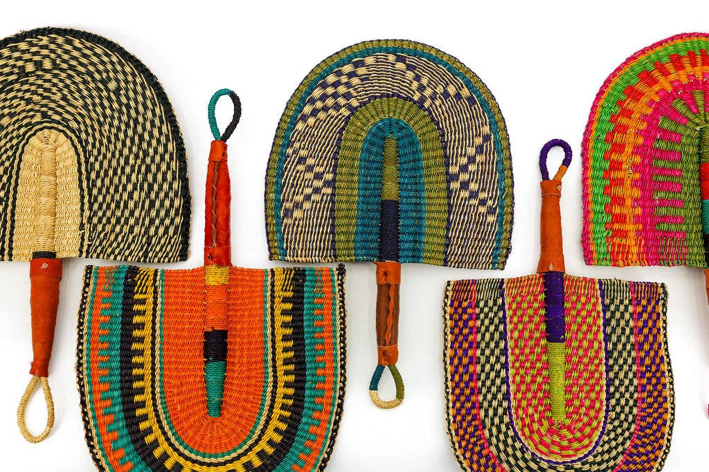 Blue and Natural Ghana Hand Fans