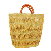 Stylish natural colored woven carryall basket with a rustic Ghanaian design.