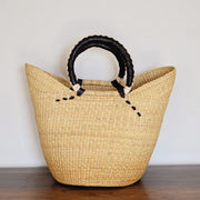 Natural Large Yikene Tote - Black Leather