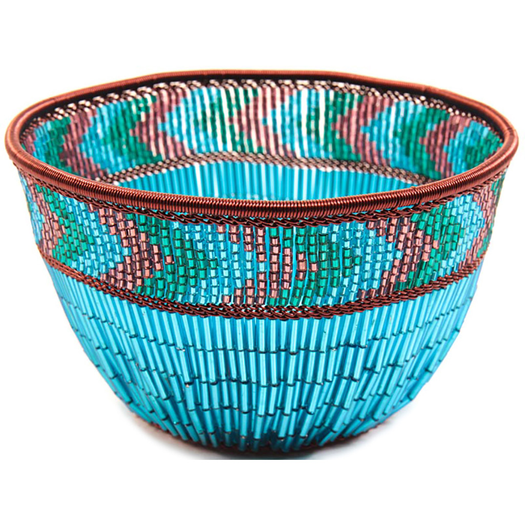 Small Deep Bowl Fair Trade Zulu Copper Beaded basket